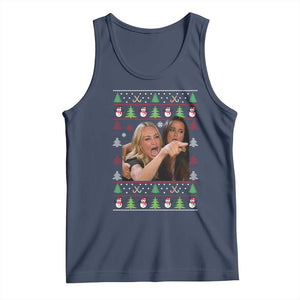 Woman Yelling At A Cat Ugly Christmas Tank Top Funny Meme Matching Couple Christmas Pajama TS10 Navy Print Your Wear