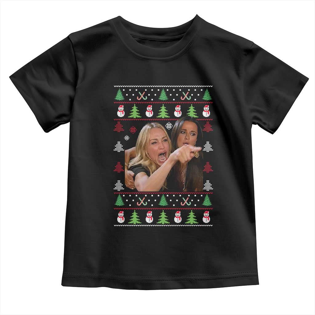 Woman Yelling At A Cat Ugly Christmas Toddler T Shirt Funny Meme Matching Couple Christmas Pajama TS10 Black Print Your Wear