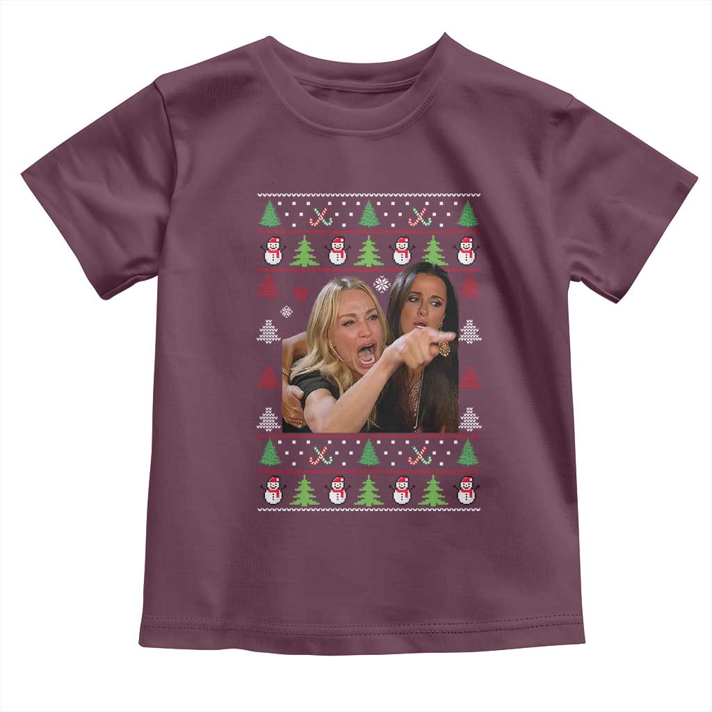 Woman Yelling At A Cat Ugly Christmas Toddler T Shirt Funny Meme Matching Couple Christmas Pajama TS10 Maroon Print Your Wear