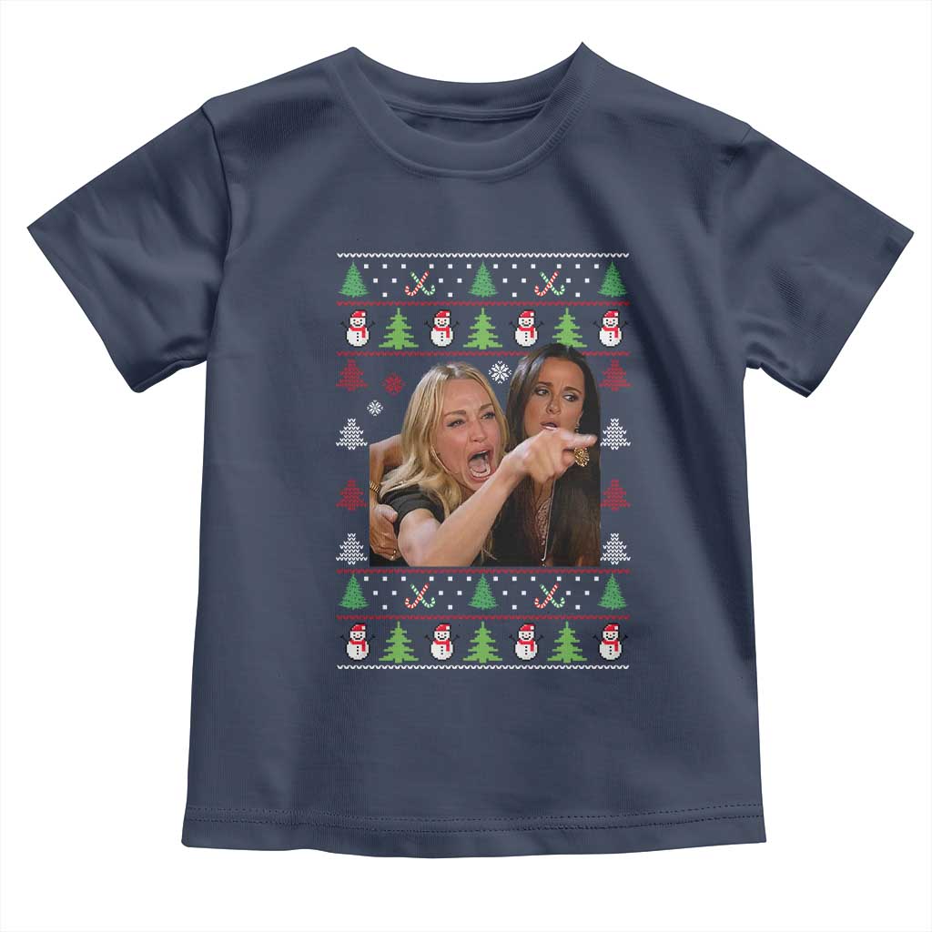 Woman Yelling At A Cat Ugly Christmas Toddler T Shirt Funny Meme Matching Couple Christmas Pajama TS10 Navy Print Your Wear