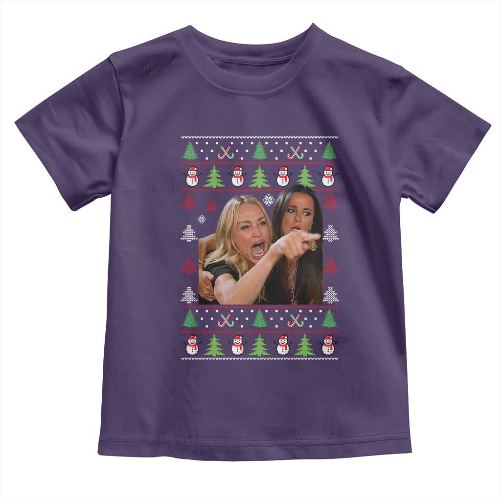 Woman Yelling At A Cat Ugly Christmas Toddler T Shirt Funny Meme Matching Couple Christmas Pajama TS10 Purple Print Your Wear