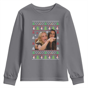 Woman Yelling At A Cat Ugly Christmas Youth Sweatshirt Funny Meme Matching Couple Christmas Pajama TS10 Charcoal Print Your Wear