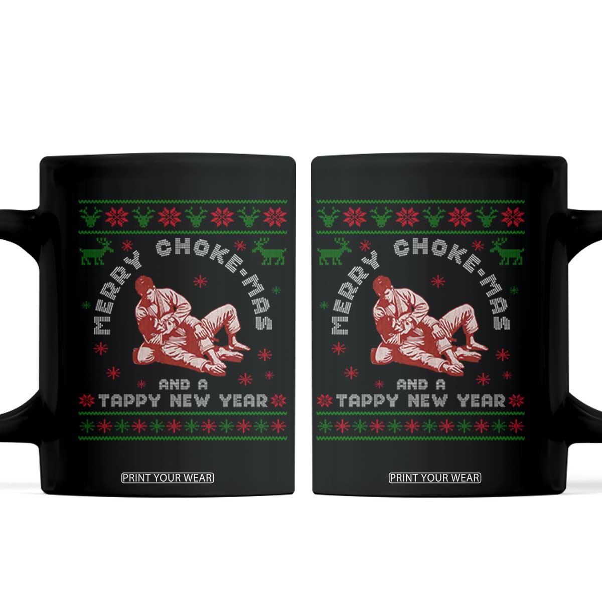 Funny Jiu Jitsu Christmas Coffee Mug Holiday Martial Arts BJJ Lover Ugly Xmas TS10 Black Print Your Wear