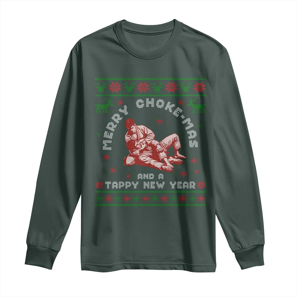 Funny Jiu Jitsu Christmas Long Sleeve Shirt Holiday Martial Arts BJJ Lover Ugly Xmas TS10 Dark Forest Green Print Your Wear