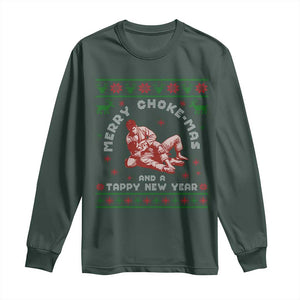 Funny Jiu Jitsu Christmas Long Sleeve Shirt Holiday Martial Arts BJJ Lover Ugly Xmas TS10 Dark Forest Green Print Your Wear