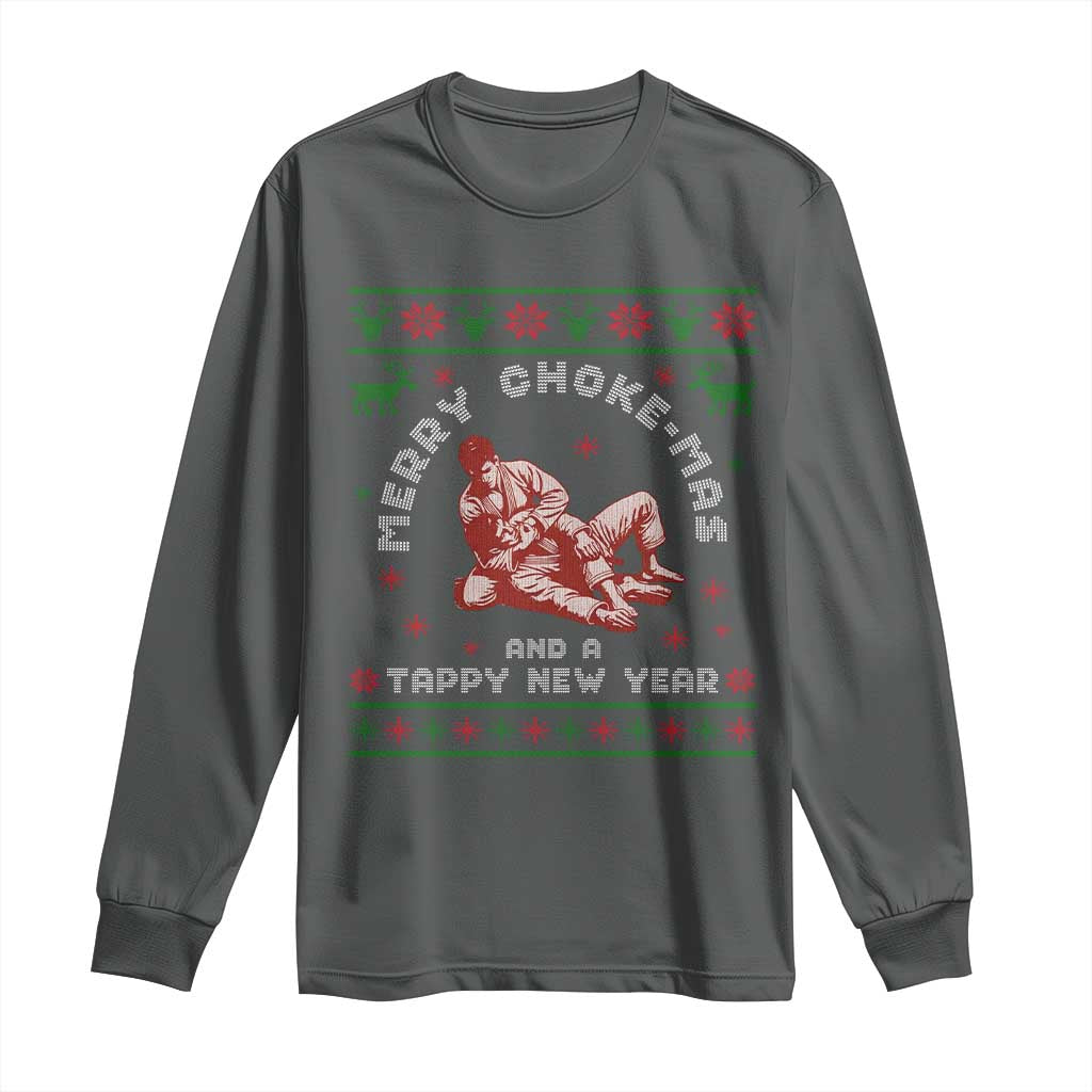 Funny Jiu Jitsu Christmas Long Sleeve Shirt Holiday Martial Arts BJJ Lover Ugly Xmas TS10 Dark Heather Print Your Wear