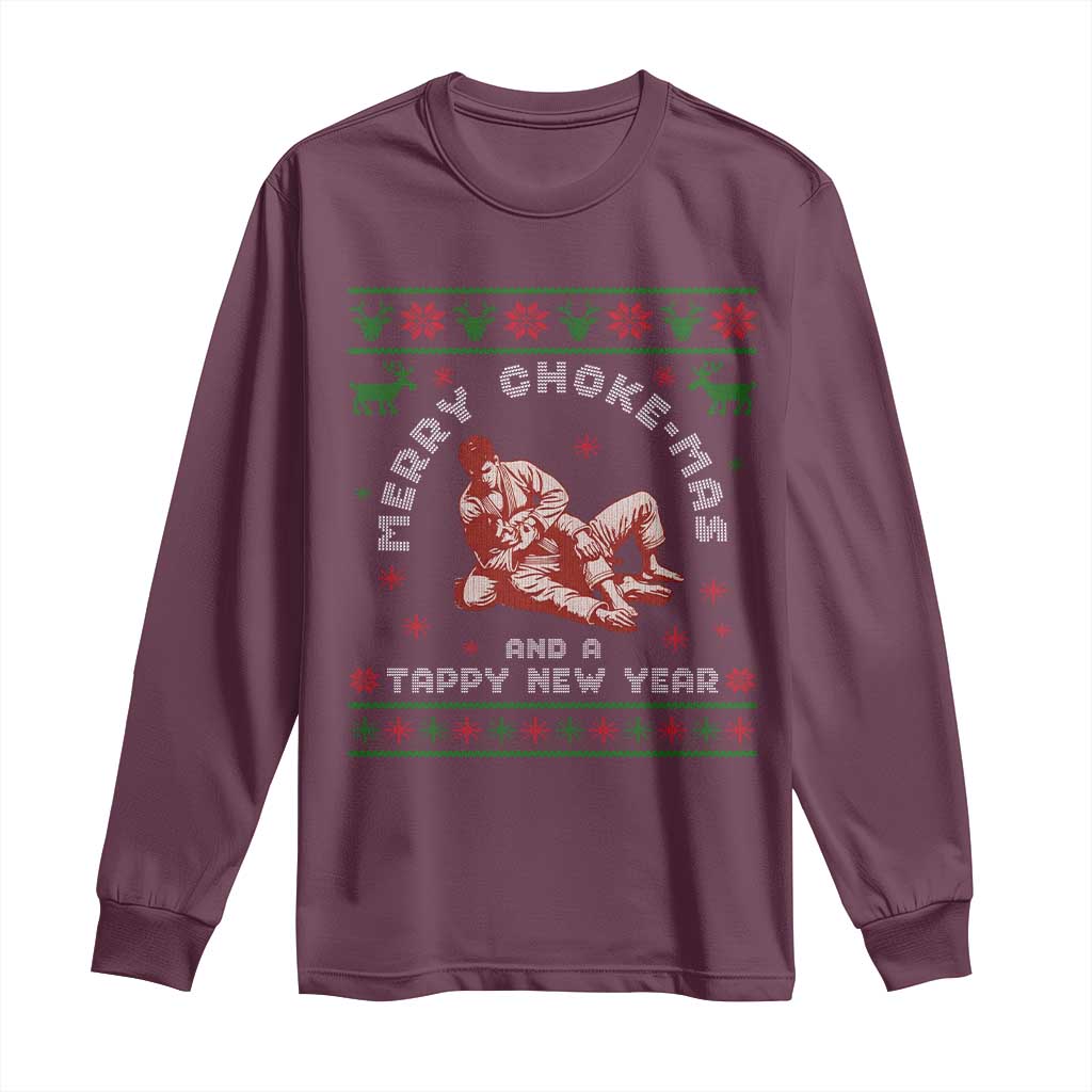 Funny Jiu Jitsu Christmas Long Sleeve Shirt Holiday Martial Arts BJJ Lover Ugly Xmas TS10 Maroon Print Your Wear