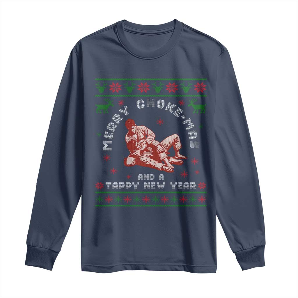 Funny Jiu Jitsu Christmas Long Sleeve Shirt Holiday Martial Arts BJJ Lover Ugly Xmas TS10 Navy Print Your Wear
