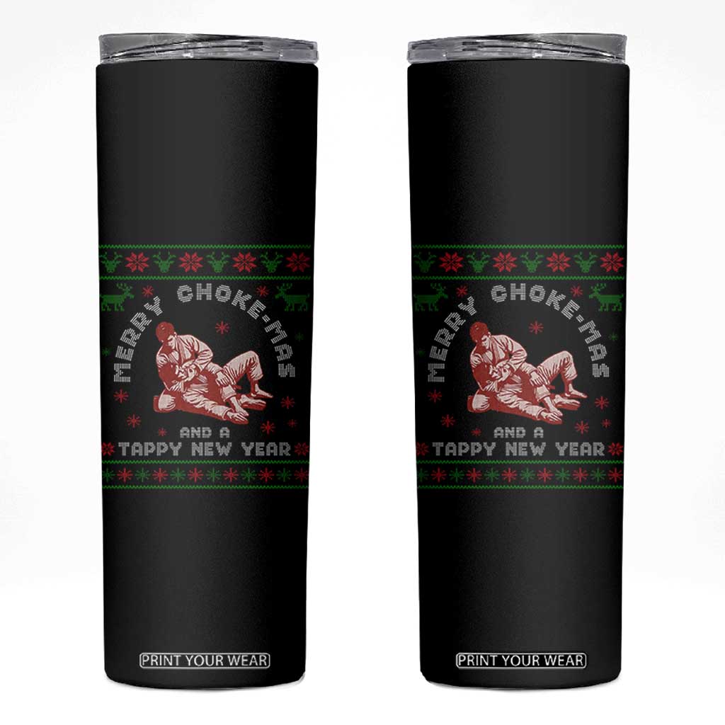 Funny Jiu Jitsu Christmas Skinny Tumbler Holiday Martial Arts BJJ Lover Ugly Xmas TS10 Black Print Your Wear