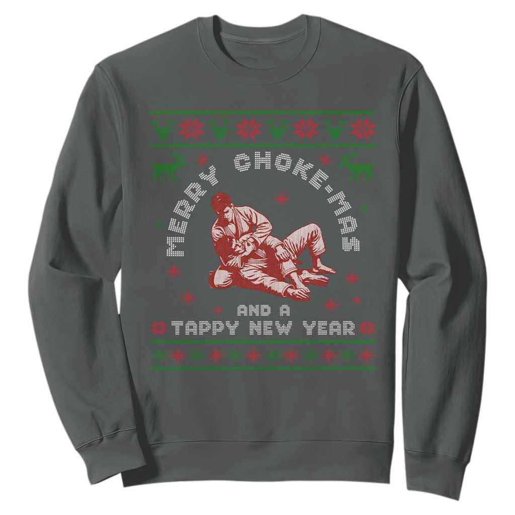 Funny Jiu Jitsu Christmas Sweatshirt Holiday Martial Arts BJJ Lover Ugly Xmas TS10 Dark Heather Print Your Wear