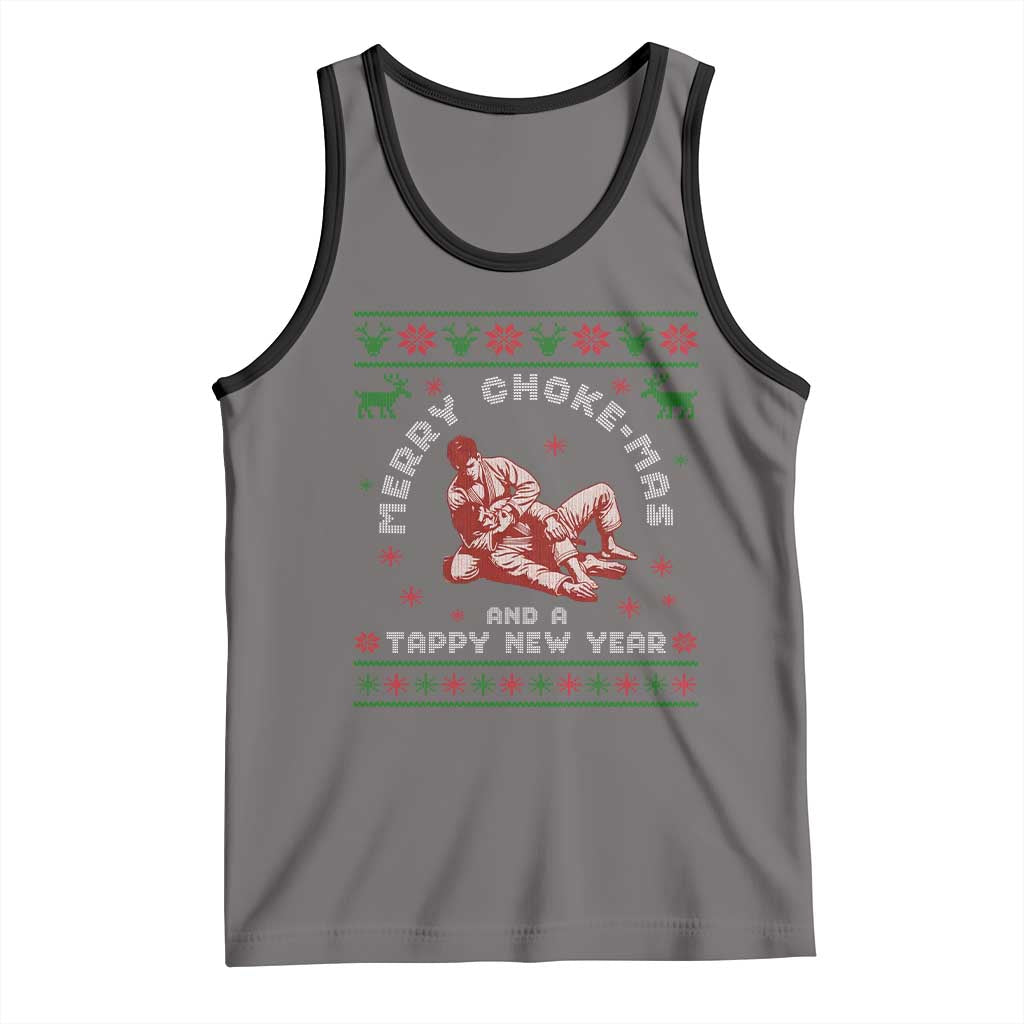 Funny Jiu Jitsu Christmas Tank Top Holiday Martial Arts BJJ Lover Ugly Xmas TS10 Deep Heather Black Print Your Wear