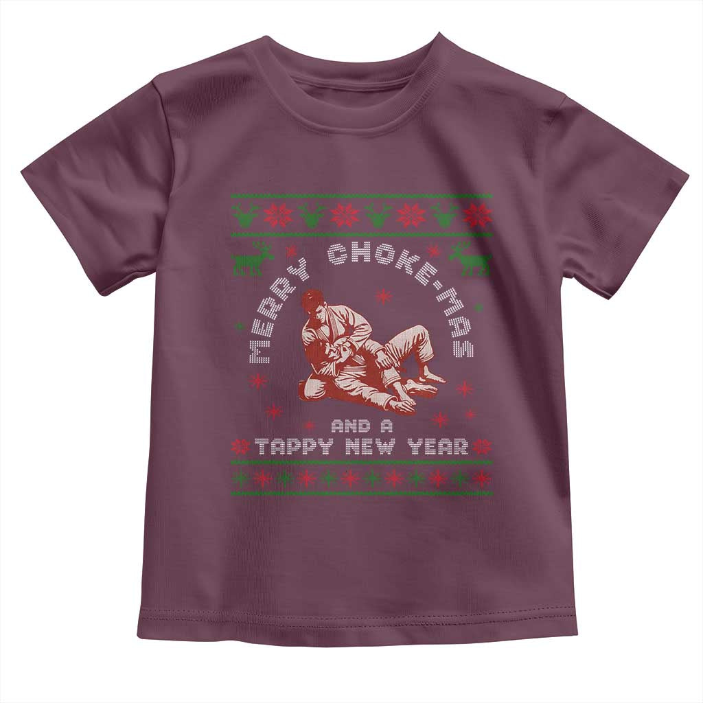 Funny Jiu Jitsu Christmas Toddler T Shirt Holiday Martial Arts BJJ Lover Ugly Xmas TS10 Maroon Print Your Wear