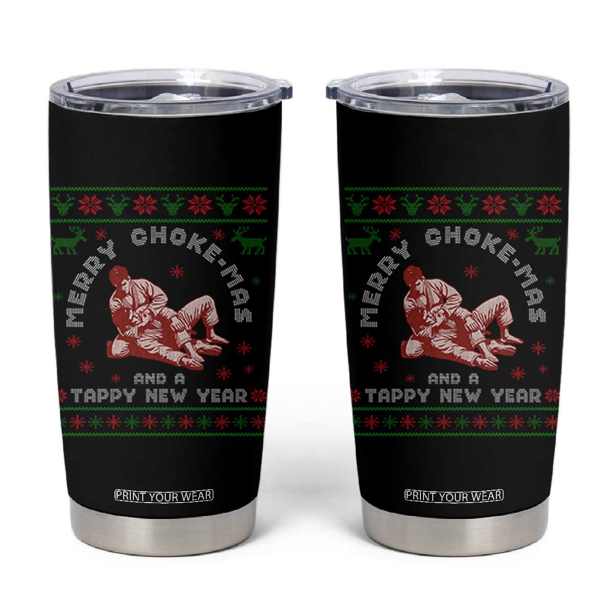 Funny Jiu Jitsu Christmas Tumbler Cup Holiday Martial Arts BJJ Lover Ugly Xmas TS10 Black Print Your Wear