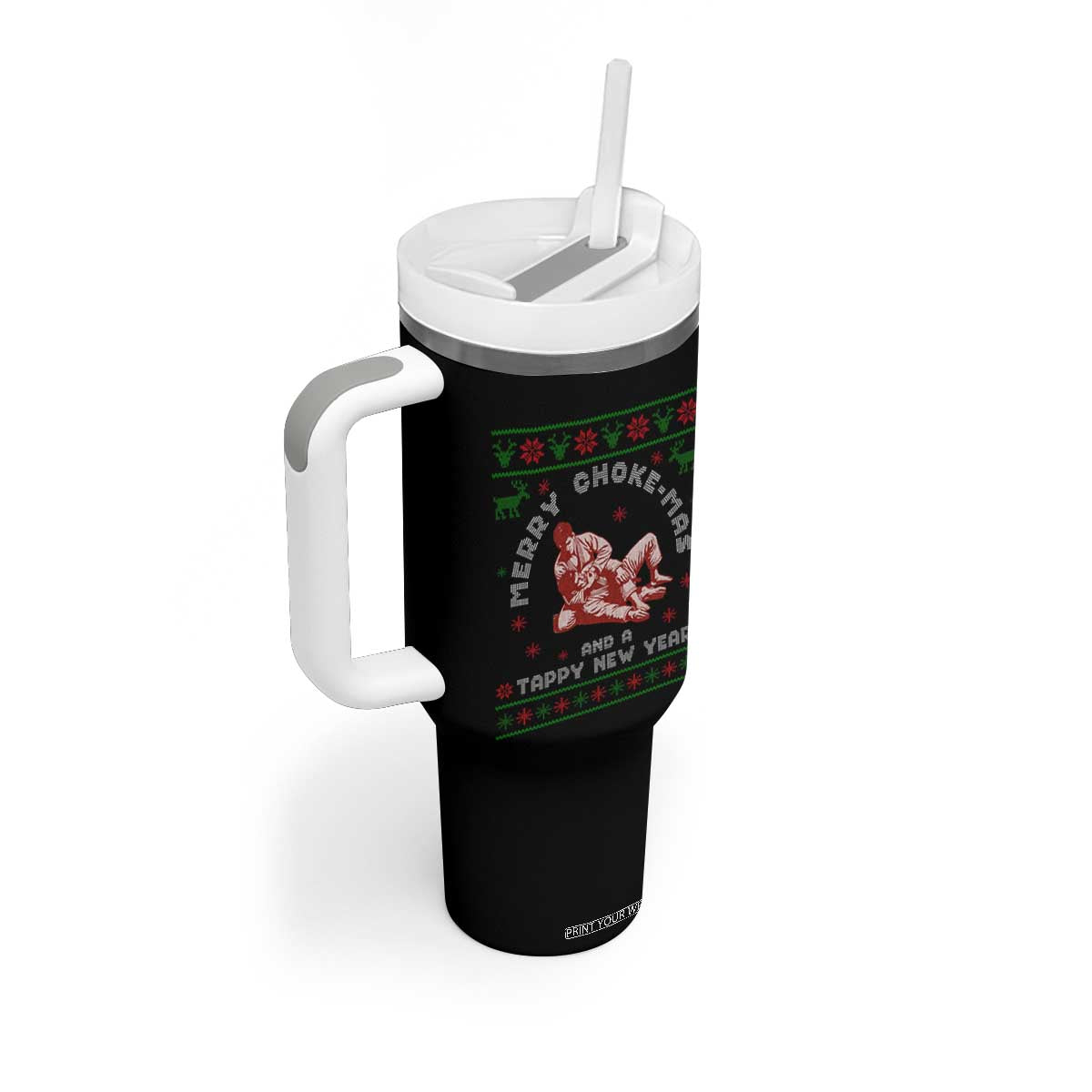 Funny Jiu Jitsu Christmas Tumbler With Handle Holiday Martial Arts BJJ Lover Ugly Xmas TS10 Print Your Wear