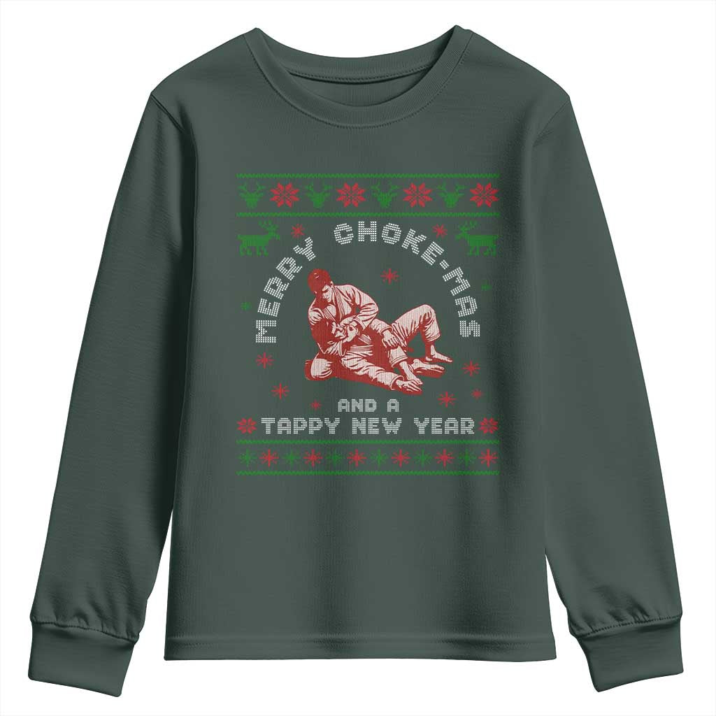 Funny Jiu Jitsu Christmas Youth Sweatshirt Holiday Martial Arts BJJ Lover Ugly Xmas TS10 Dark Forest Green Print Your Wear