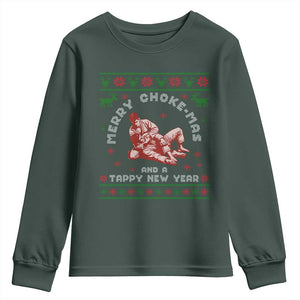Funny Jiu Jitsu Christmas Youth Sweatshirt Holiday Martial Arts BJJ Lover Ugly Xmas TS10 Dark Forest Green Print Your Wear