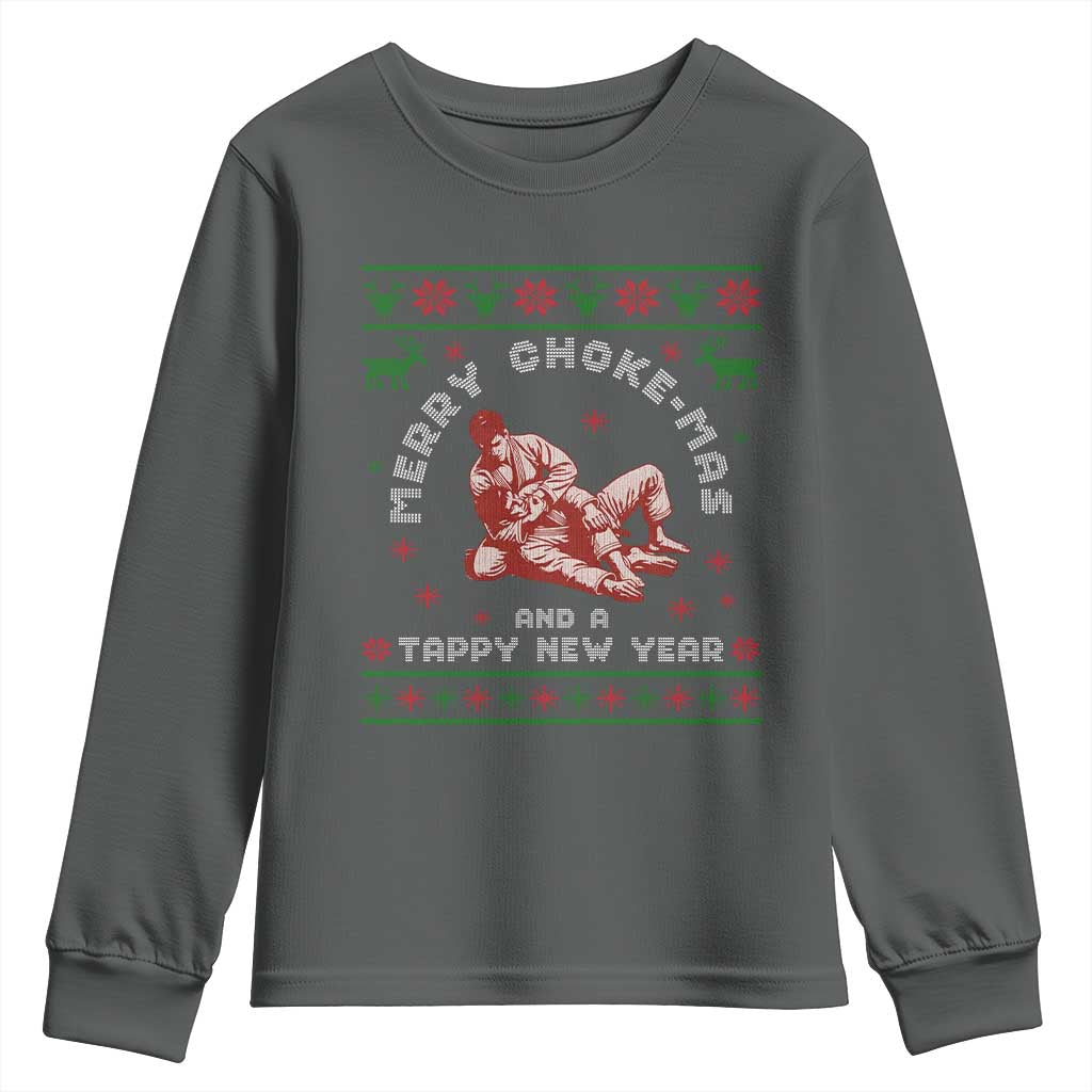 Funny Jiu Jitsu Christmas Youth Sweatshirt Holiday Martial Arts BJJ Lover Ugly Xmas TS10 Dark Heather Print Your Wear