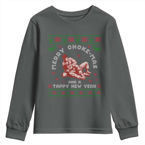 Funny Jiu Jitsu Christmas Youth Sweatshirt Holiday Martial Arts BJJ Lover Ugly Xmas TS10 Dark Heather Print Your Wear