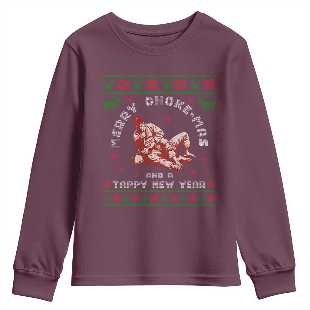 Funny Jiu Jitsu Christmas Youth Sweatshirt Holiday Martial Arts BJJ Lover Ugly Xmas TS10 Maroon Print Your Wear
