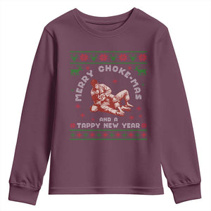 Funny Jiu Jitsu Christmas Youth Sweatshirt Holiday Martial Arts BJJ Lover Ugly Xmas TS10 Maroon Print Your Wear