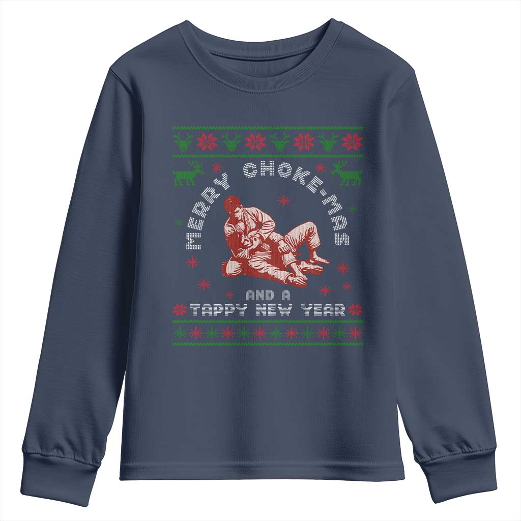 Funny Jiu Jitsu Christmas Youth Sweatshirt Holiday Martial Arts BJJ Lover Ugly Xmas TS10 Navy Print Your Wear