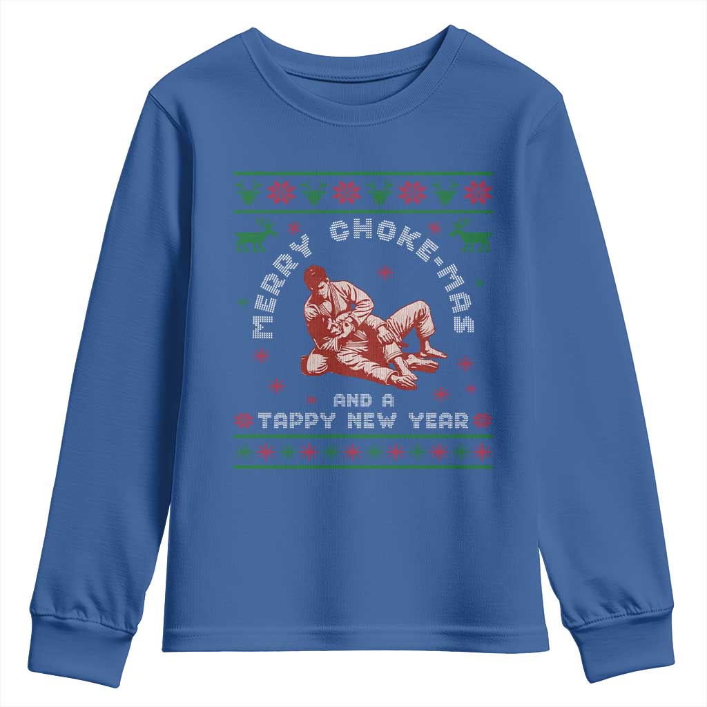 Funny Jiu Jitsu Christmas Youth Sweatshirt Holiday Martial Arts BJJ Lover Ugly Xmas TS10 Royal Blue Print Your Wear
