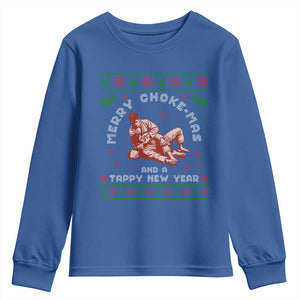 Funny Jiu Jitsu Christmas Youth Sweatshirt Holiday Martial Arts BJJ Lover Ugly Xmas TS10 Royal Blue Print Your Wear