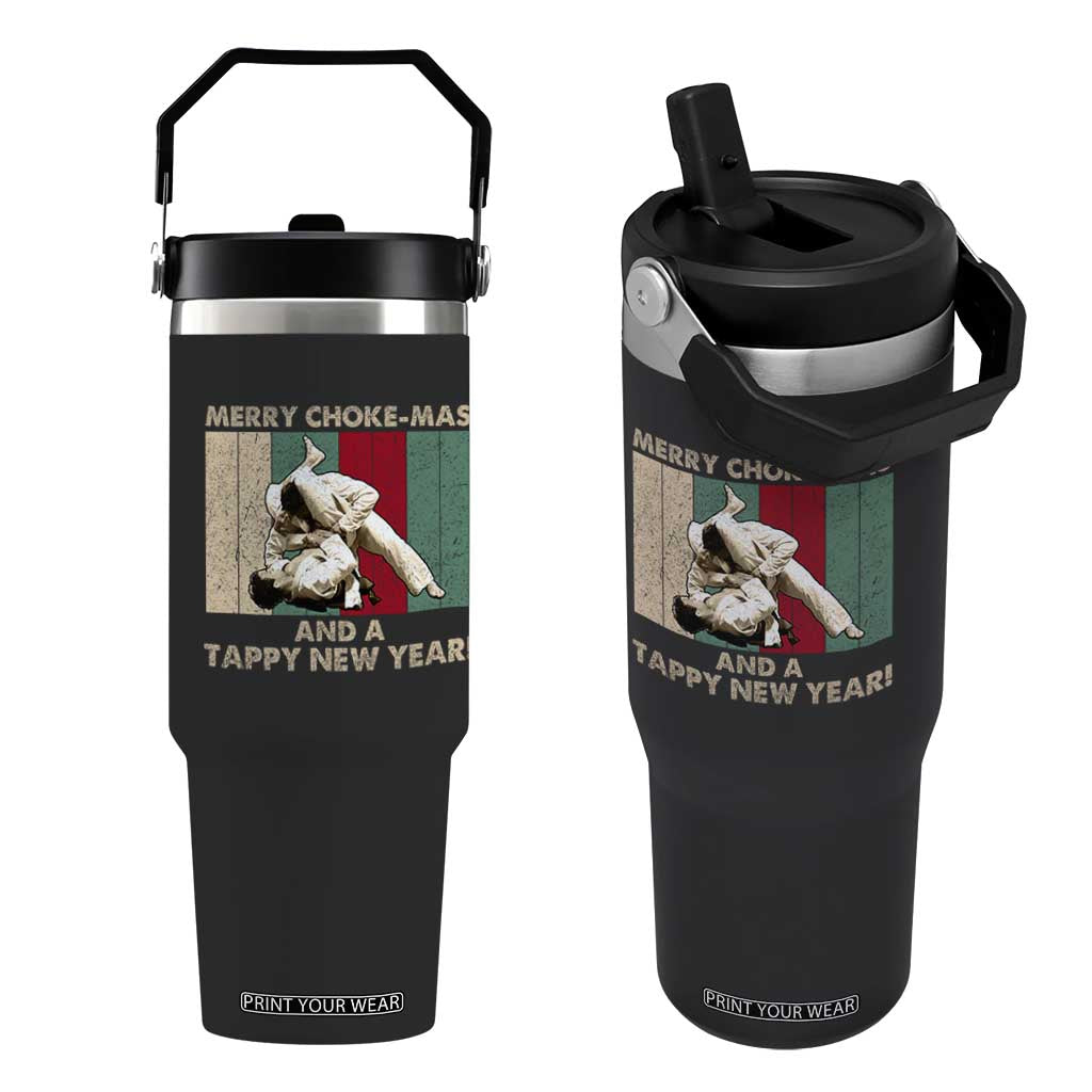 Jiu Jitsu Christmas Flip Straw Tumbler Retro Merry Choke Mas Tappy New Year Martial Arts BJJ Lover TS10 One Size: 30 oz Black Print Your Wear