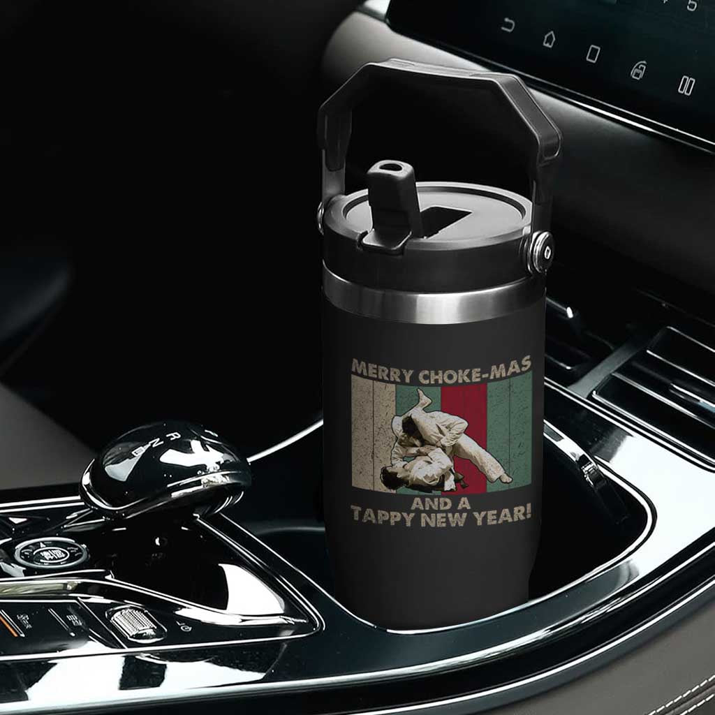 Jiu Jitsu Christmas Flip Straw Tumbler Retro Merry Choke Mas Tappy New Year Martial Arts BJJ Lover TS10 Print Your Wear