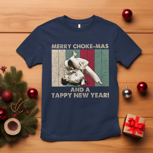 Jiu Jitsu Christmas T Shirt Retro Merry Choke Mas Tappy New Year Martial Arts BJJ Lover TS10 Navy Print Your Wear