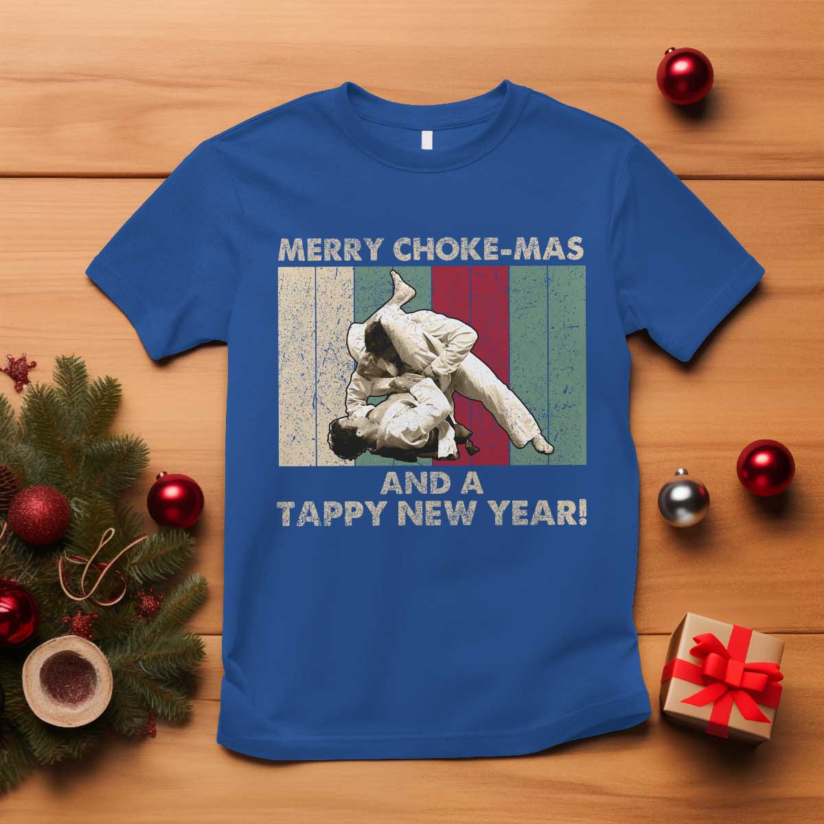 Jiu Jitsu Christmas T Shirt Retro Merry Choke Mas Tappy New Year Martial Arts BJJ Lover TS10 Royal Blue Print Your Wear