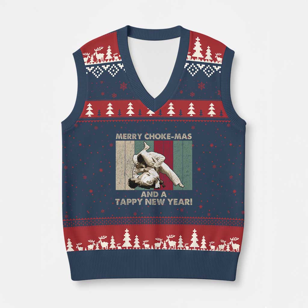 Jiu Jitsu Xmas V-Neck Knit Sweater Vest Retro Merry Choke Mas Tappy New Year Martial Arts BJJ Lover TS10 Navy Red Print Your Wear