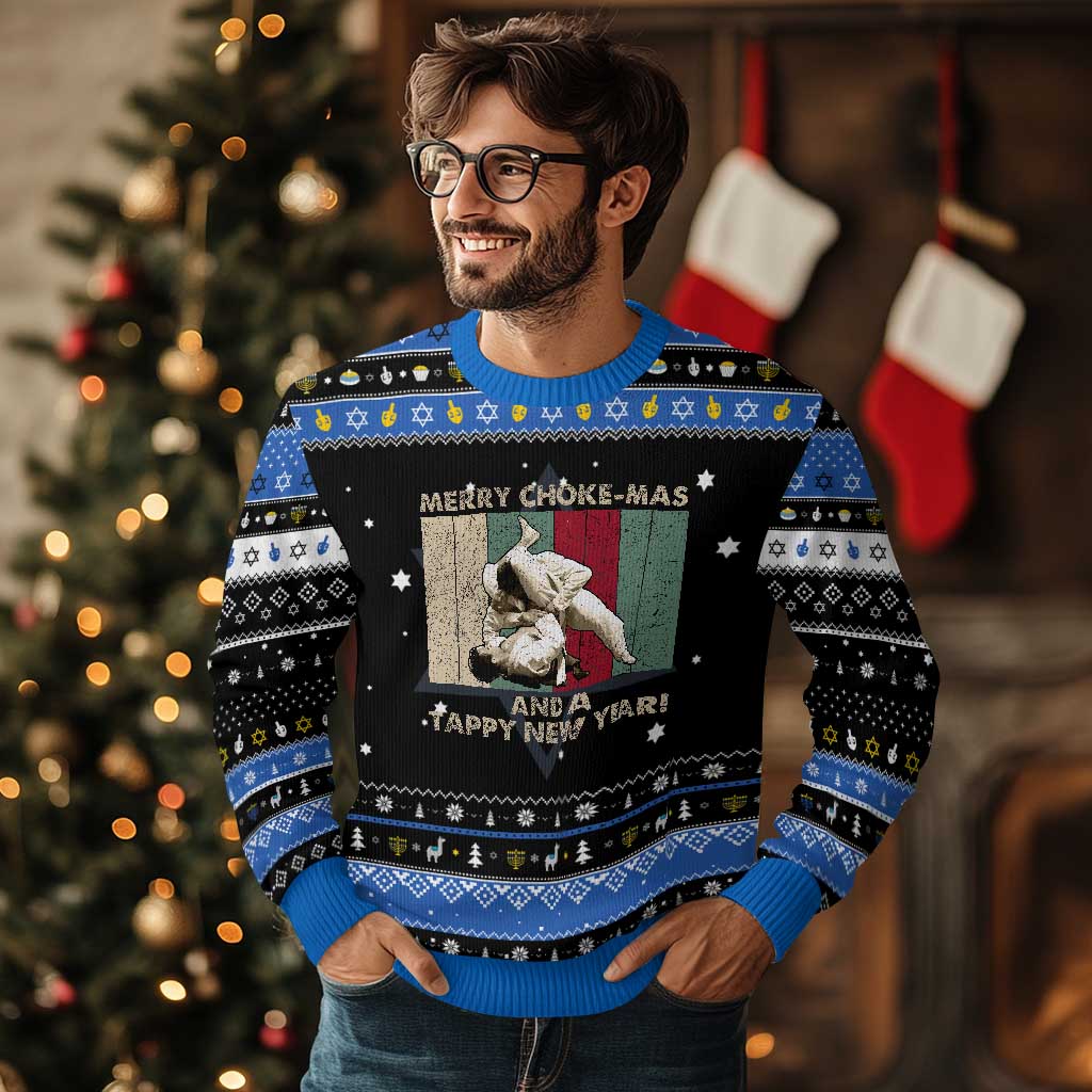 Jiu Jitsu Christmas Hanukkah Ugly Sweater Retro Merry Choke Mas Tappy New Year Martial Arts BJJ Lover TS10 Black Blue Print Your Wear