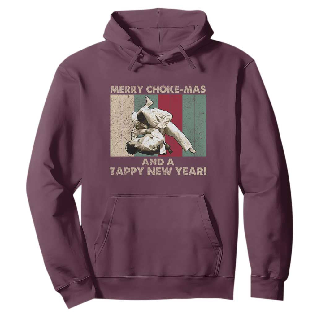 Jiu Jitsu Christmas Hoodie Retro Merry Choke Mas Tappy New Year Martial Arts BJJ Lover TS10 Maroon Print Your Wear
