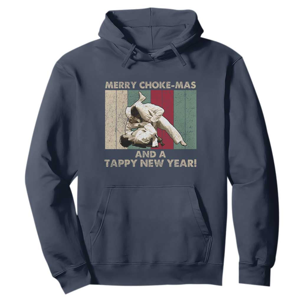 Jiu Jitsu Christmas Hoodie Retro Merry Choke Mas Tappy New Year Martial Arts BJJ Lover TS10 Navy Print Your Wear
