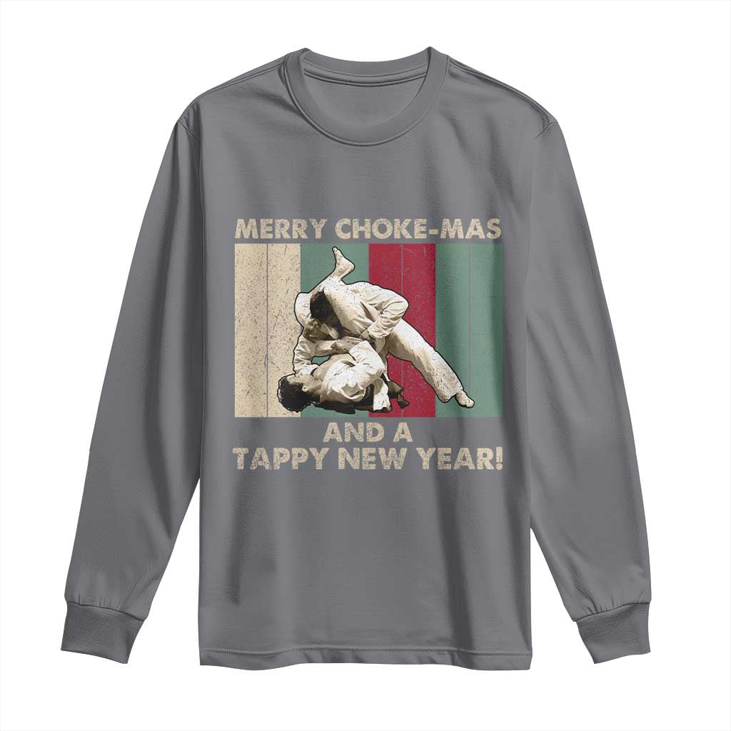 Jiu Jitsu Christmas Long Sleeve Shirt Retro Merry Choke Mas Tappy New Year Martial Arts BJJ Lover TS10 Charcoal Print Your Wear