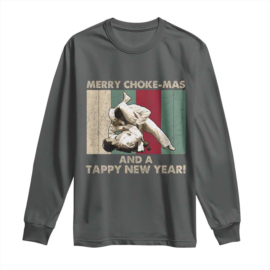 Jiu Jitsu Christmas Long Sleeve Shirt Retro Merry Choke Mas Tappy New Year Martial Arts BJJ Lover TS10 Dark Heather Print Your Wear