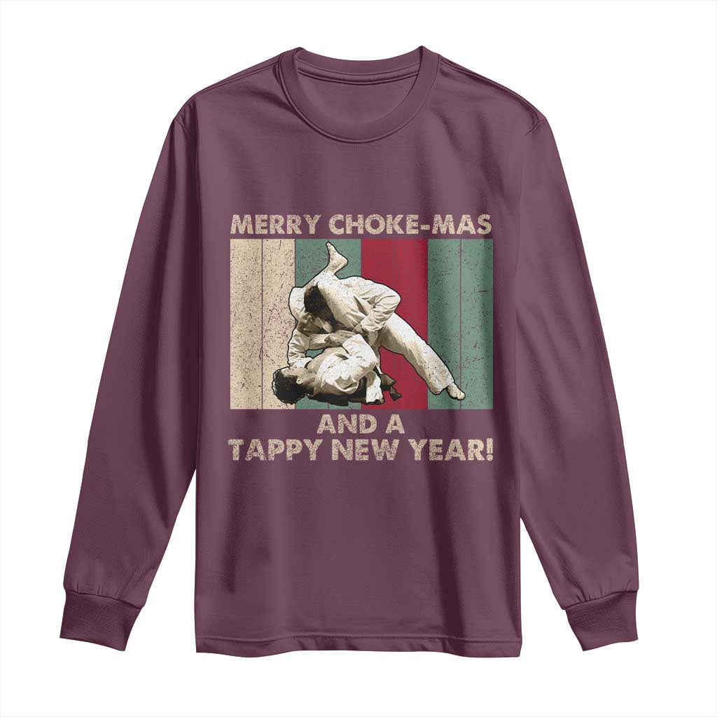 Jiu Jitsu Christmas Long Sleeve Shirt Retro Merry Choke Mas Tappy New Year Martial Arts BJJ Lover TS10 Maroon Print Your Wear