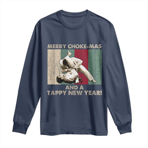 Jiu Jitsu Christmas Long Sleeve Shirt Retro Merry Choke Mas Tappy New Year Martial Arts BJJ Lover TS10 Navy Print Your Wear