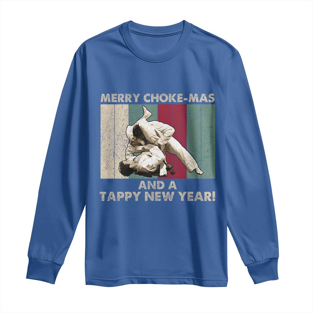 Jiu Jitsu Christmas Long Sleeve Shirt Retro Merry Choke Mas Tappy New Year Martial Arts BJJ Lover TS10 Royal Blue Print Your Wear