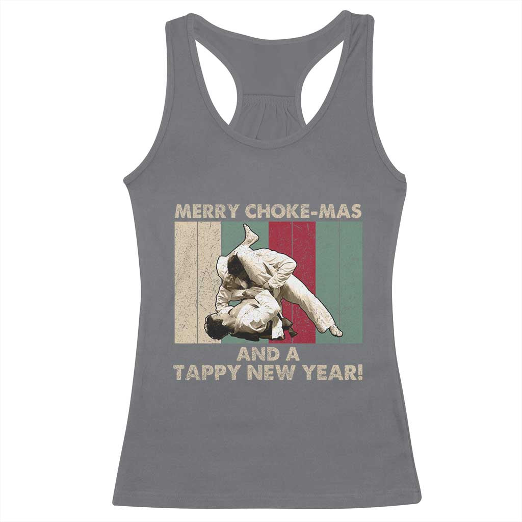 Jiu Jitsu Christmas Racerback Tank Top Retro Merry Choke Mas Tappy New Year Martial Arts BJJ Lover TS10 Charcoal Print Your Wear