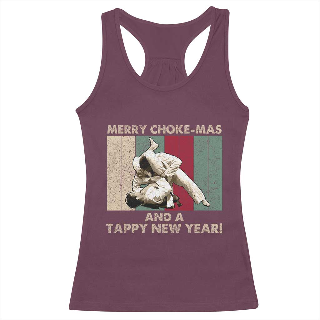 Jiu Jitsu Christmas Racerback Tank Top Retro Merry Choke Mas Tappy New Year Martial Arts BJJ Lover TS10 Maroon Print Your Wear