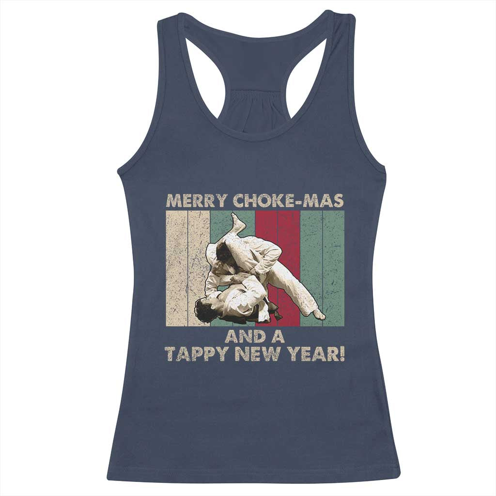 Jiu Jitsu Christmas Racerback Tank Top Retro Merry Choke Mas Tappy New Year Martial Arts BJJ Lover TS10 Navy Print Your Wear