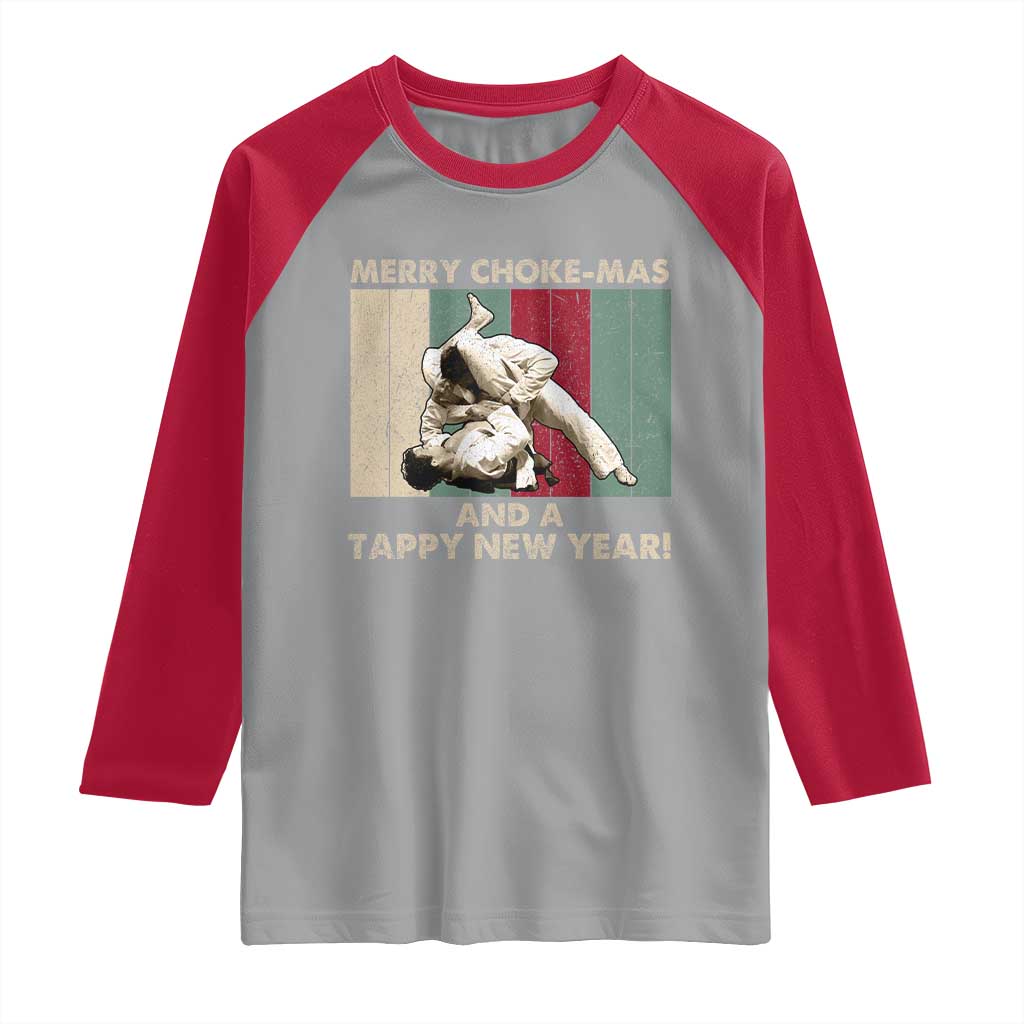 Jiu Jitsu Christmas Raglan Shirt Retro Merry Choke Mas Tappy New Year Martial Arts BJJ Lover TS10 Sport Gray Red Print Your Wear