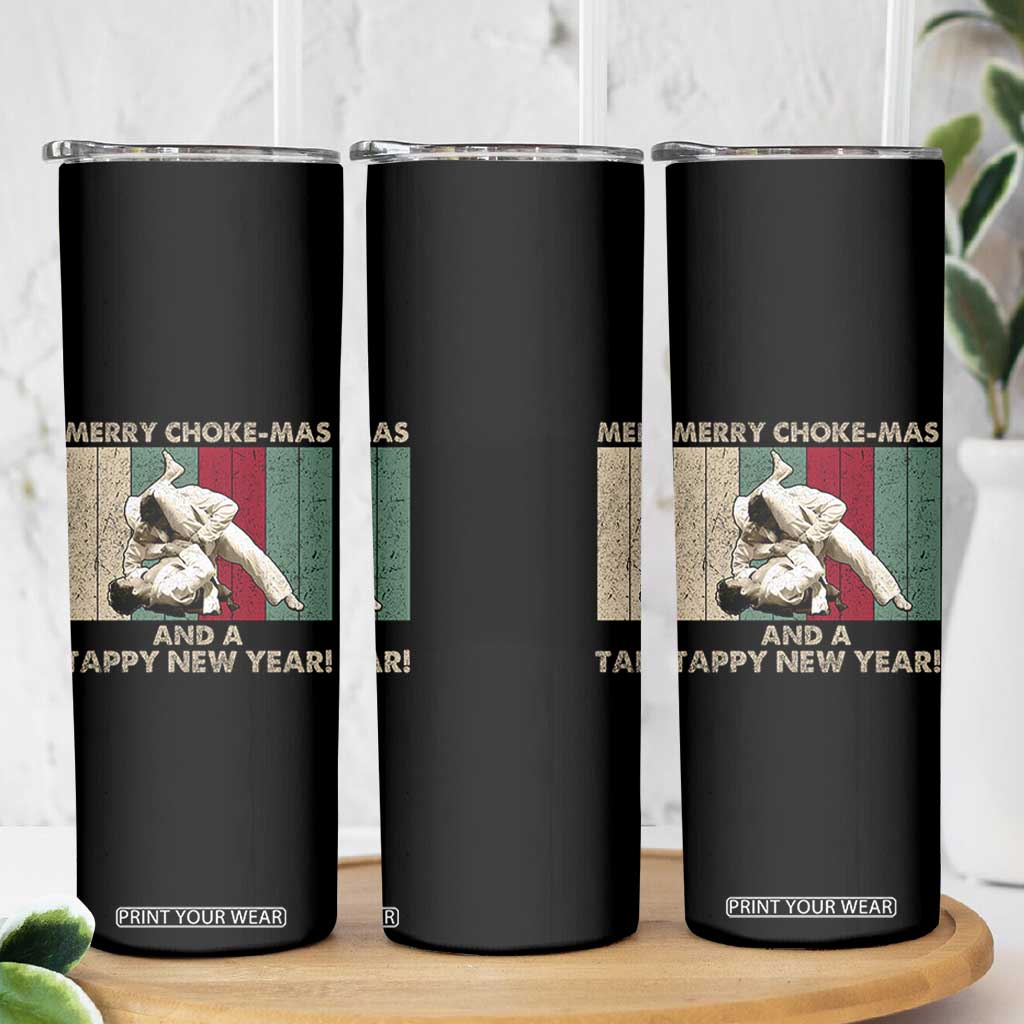 Jiu Jitsu Christmas Skinny Tumbler Retro Merry Choke Mas Tappy New Year Martial Arts BJJ Lover TS10 Print Your Wear