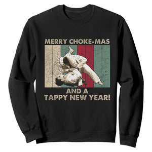 Jiu Jitsu Christmas Sweatshirt Retro Merry Choke Mas Tappy New Year Martial Arts BJJ Lover TS10 Black Print Your Wear