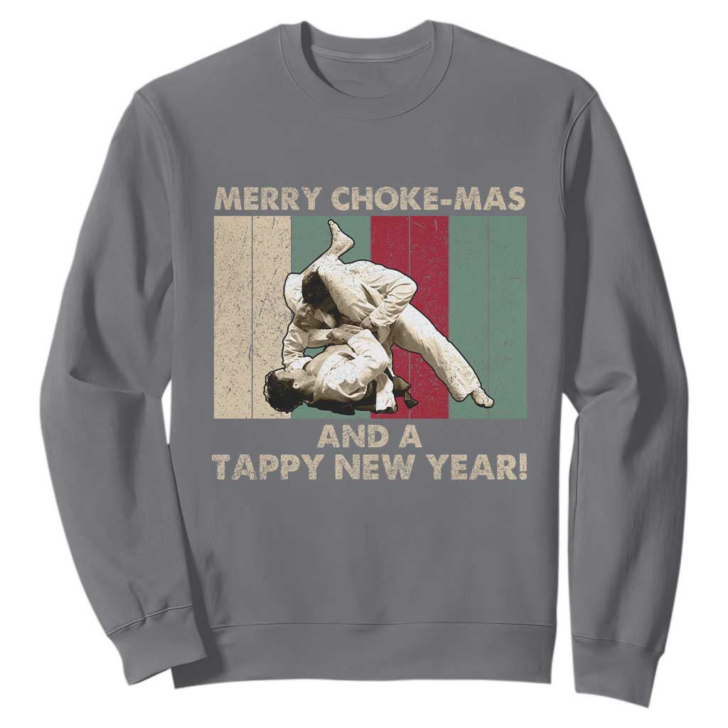 Jiu Jitsu Christmas Sweatshirt Retro Merry Choke Mas Tappy New Year Martial Arts BJJ Lover TS10 Charcoal Print Your Wear