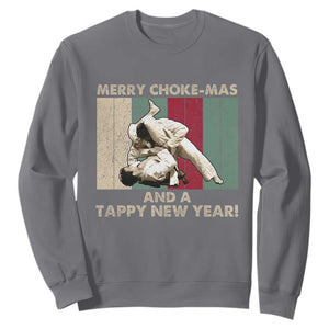 Jiu Jitsu Christmas Sweatshirt Retro Merry Choke Mas Tappy New Year Martial Arts BJJ Lover TS10 Charcoal Print Your Wear