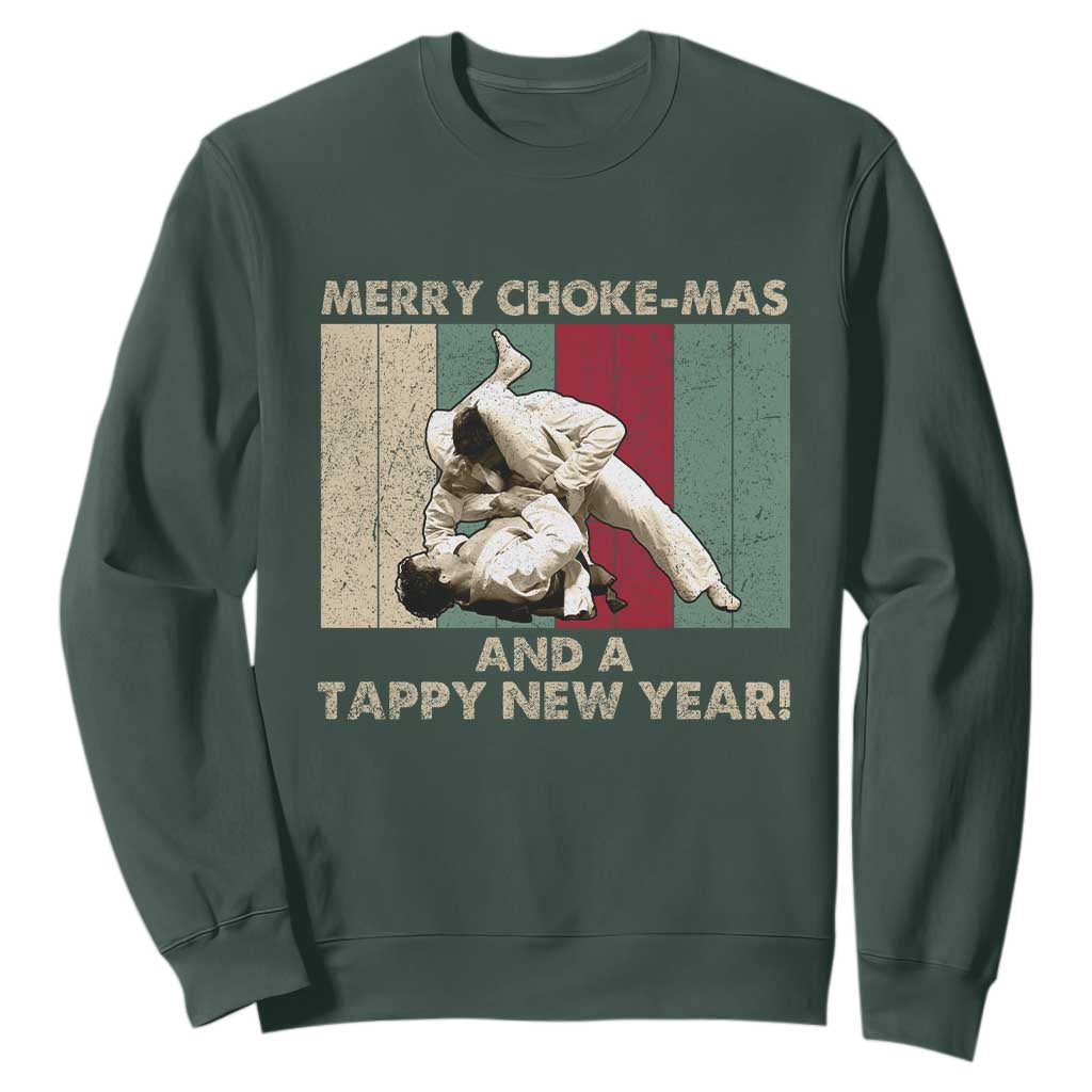 Jiu Jitsu Christmas Sweatshirt Retro Merry Choke Mas Tappy New Year Martial Arts BJJ Lover TS10 Dark Forest Green Print Your Wear