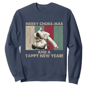 Jiu Jitsu Christmas Sweatshirt Retro Merry Choke Mas Tappy New Year Martial Arts BJJ Lover TS10 Navy Print Your Wear